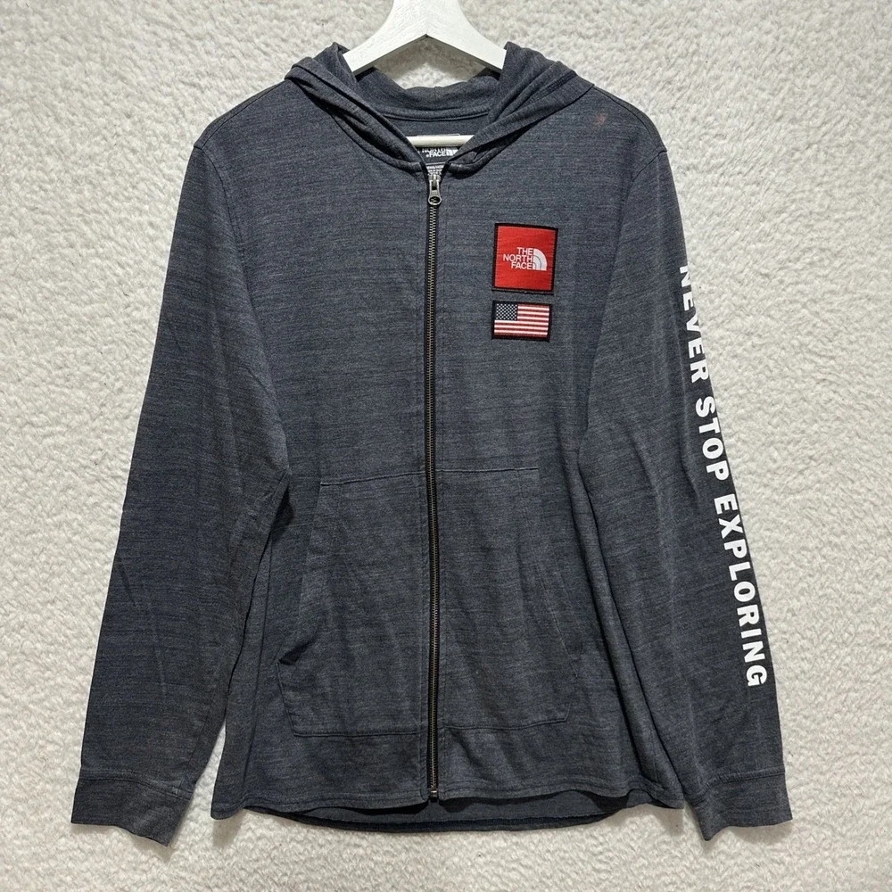 The North Face Hoodie Men's Size M Gray Standard Fit Tri-Blend Full‎ Zip USA